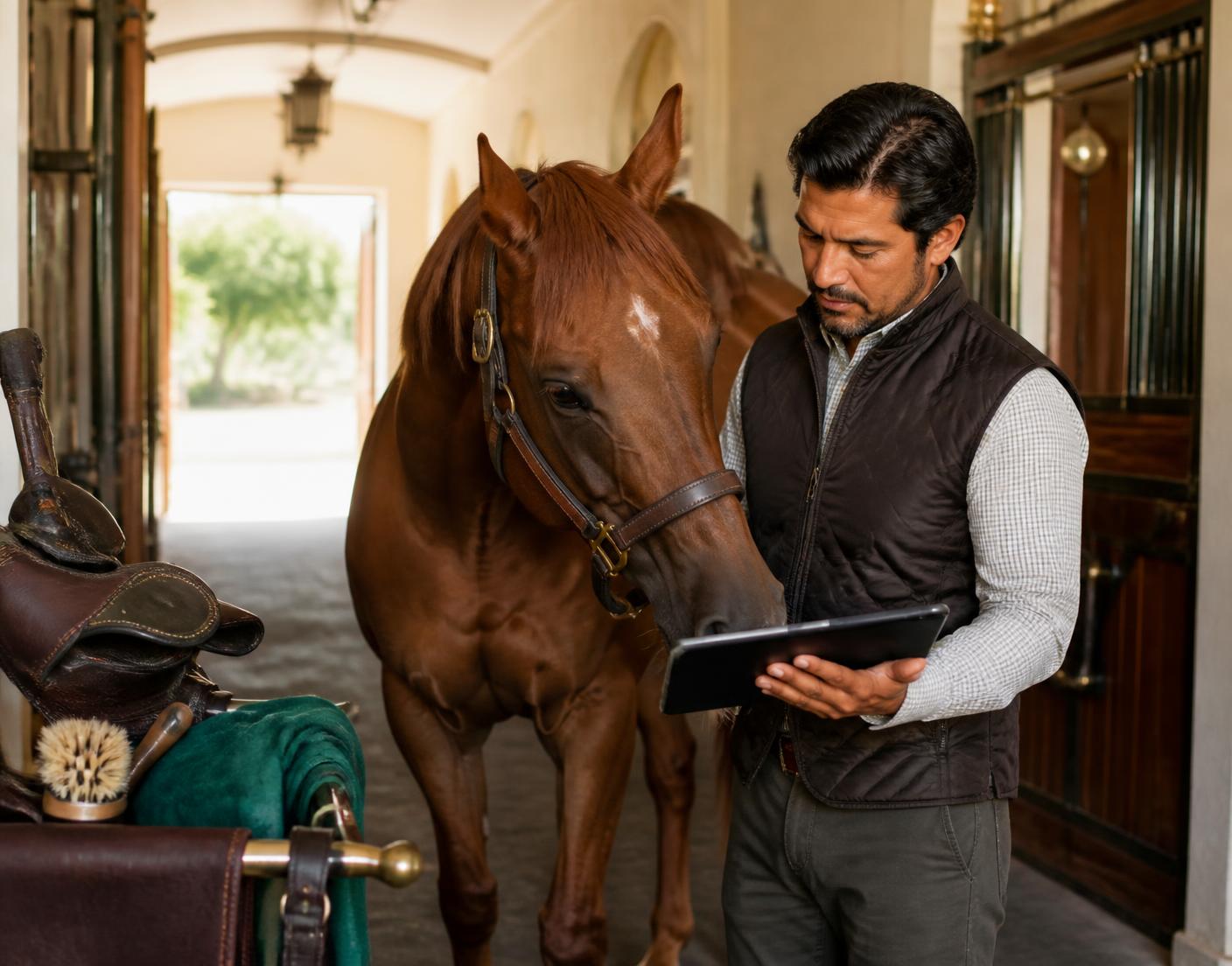 Equine care professional reviewing a horse’s care plan