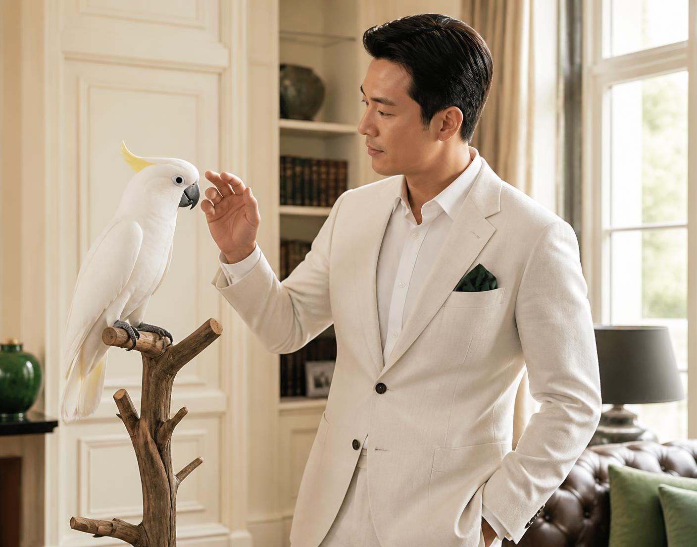 Avian care specialist with a white cockatoo